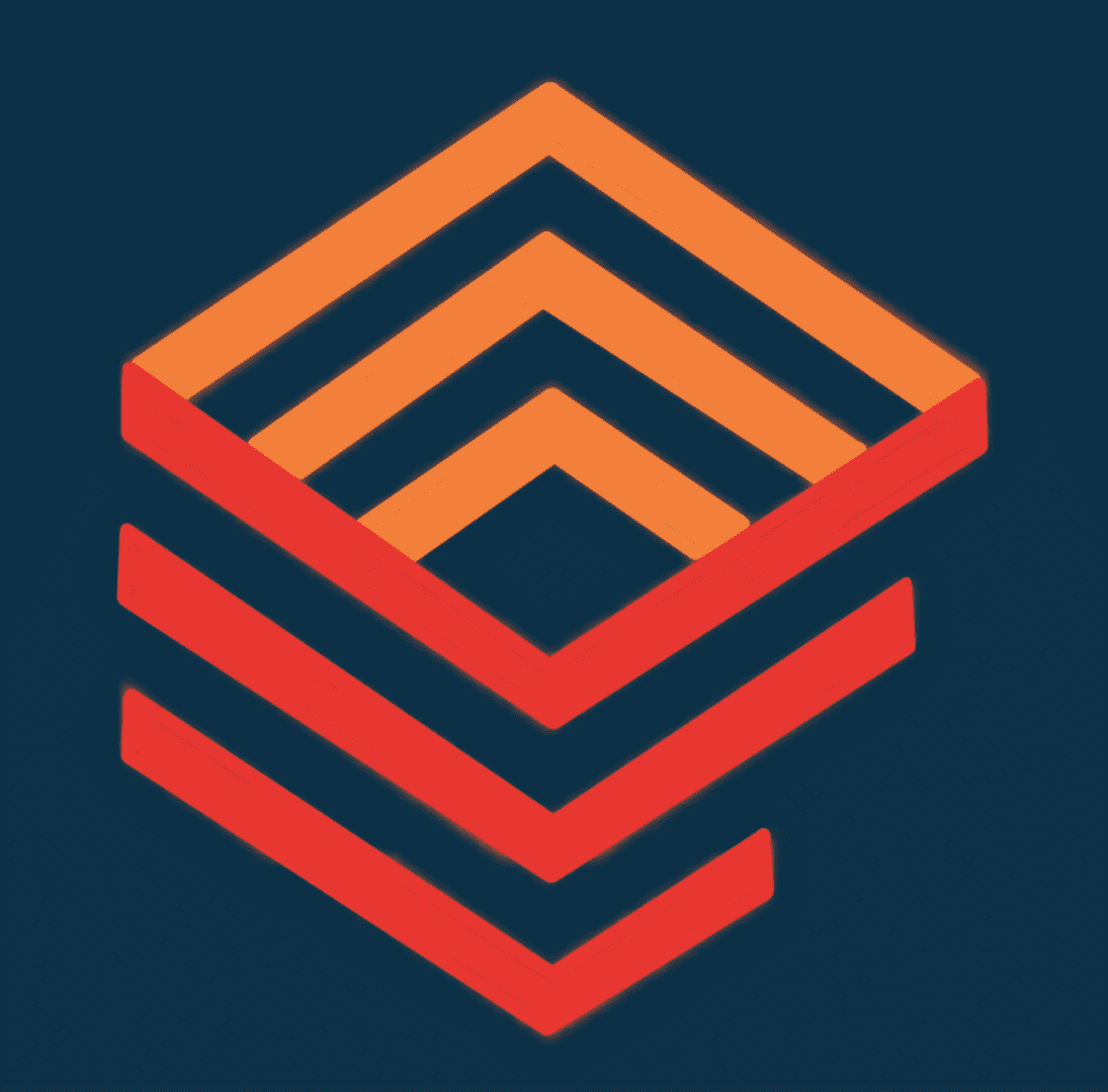 A red and orange logo with an image of three different colored lines.